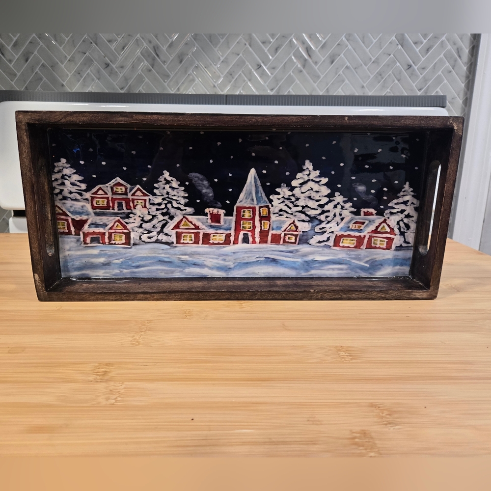 Winter Village Scene Holiday Tray - NWT‎